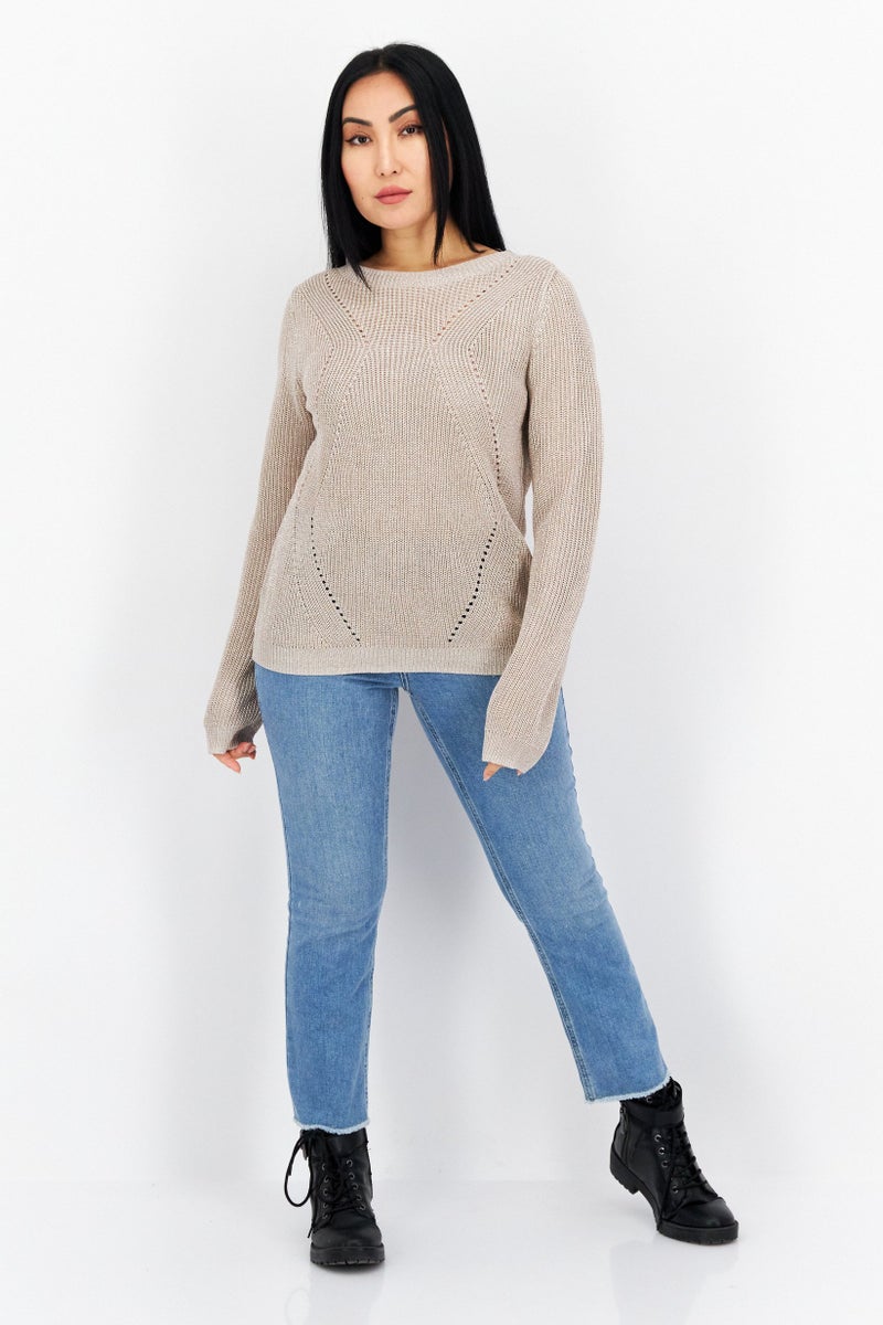 COMMA Women Round Neck Long Sleeve Knitted Sweater, Dusty Pink - Image 2